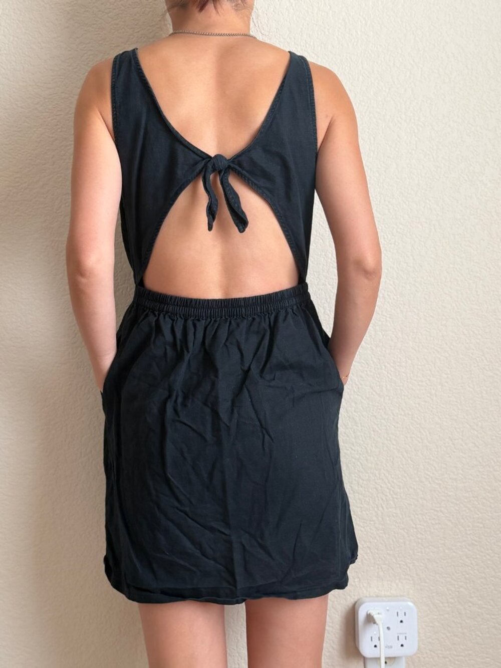 Gap Women's Black Sleeveless Dress Tie Back Linen Blend Size XS